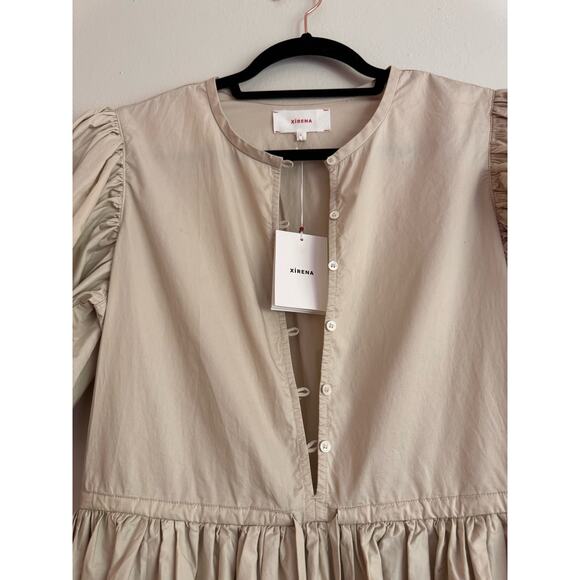 XIRENA puff sleeve tan mini AURIE DRESS size small - Picture 9 of 13